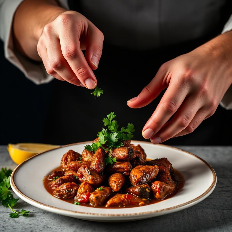 Chef die een gerecht opmaakt